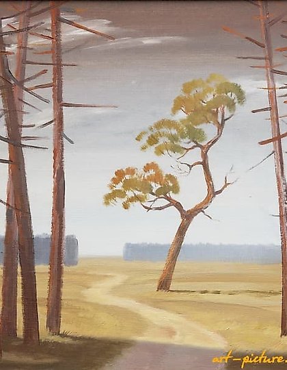 купить Пейзаж с одиноко стоящим деревом масло, холст 