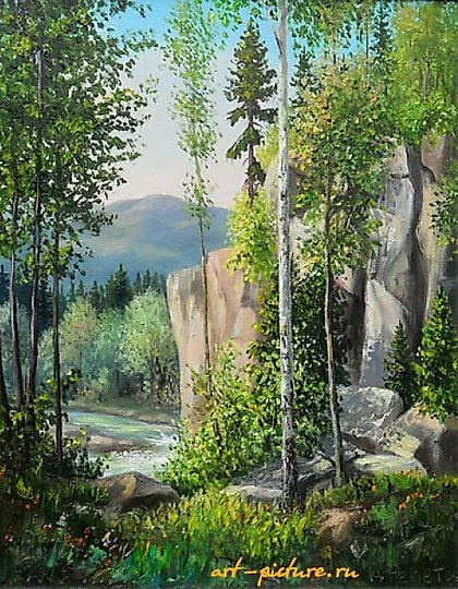 buy The translation of "Скалы у реки Масло" into English is "The rocks by the river Maslo."