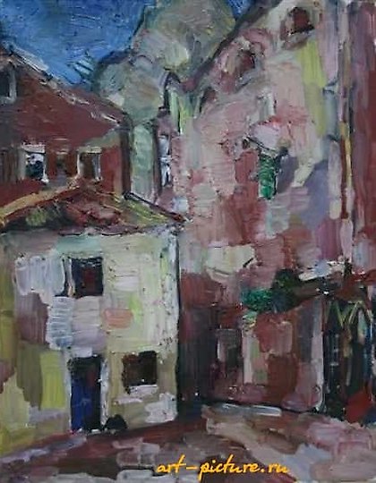 buy Montenegro. Kotor. Landscape with a white house. Canvas, oil. 62 x 49 cm.