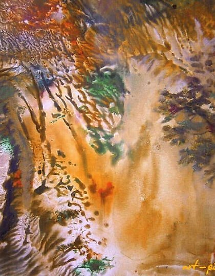 купить Водопад в горном лесу монотипия
