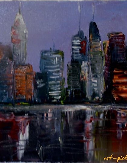 купить Ночной город масло, холст, мастихин 