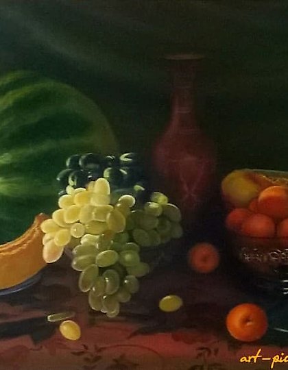 购买 静物画：西瓜 画布，油画