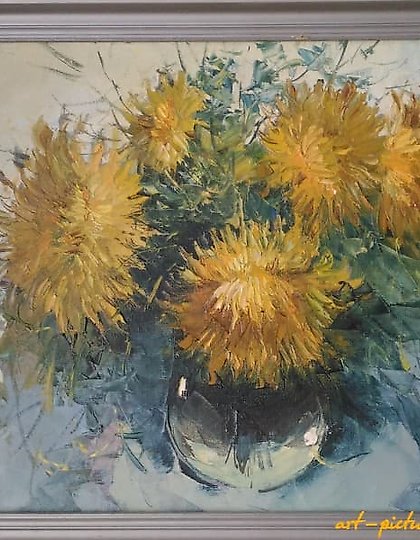 购买 菊花油画,画布