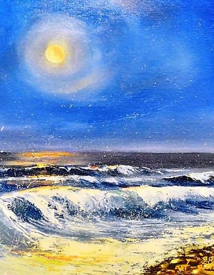 购买 黄昏 油画，纸板上的画布