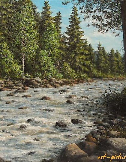 buy The text translates to "The river Kamenska, hardboard (MDF), oil."