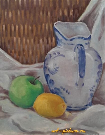 购买 静物画:柠檬与苹果 布面油画