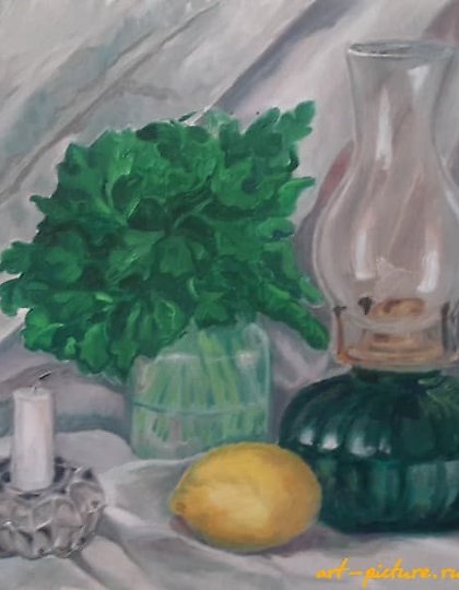 buy Still Life with Lemon and Parsley, oil on canvas on cardboard.
