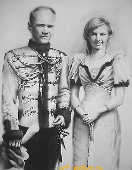 buy "Costumed portrait of a young couple. Paper, oil, dry brush."