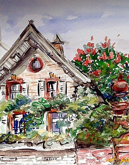 buy The translation of the text is: "Someone's house in Rothstadt, paper, watercolor."
