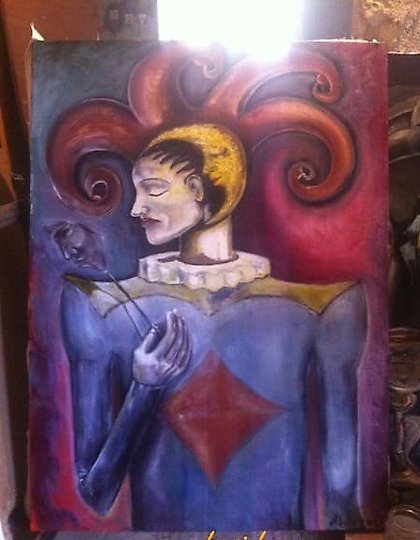 buy "Harlequin removes the mask, oil on canvas."