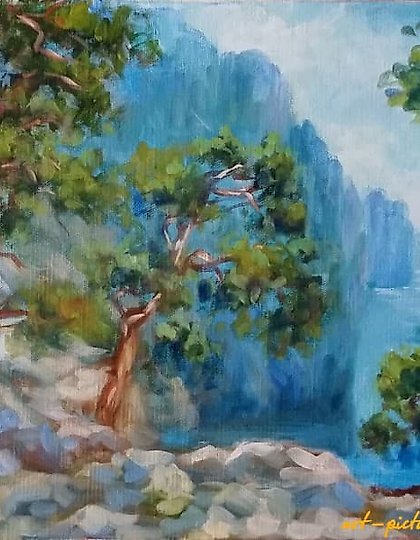 buy The text translates to "The coast of Crimea, oil on canvas."