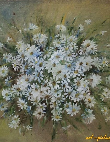 购买 野花洋甘菊油画,帆布