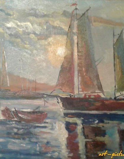 купить Корабль холст на картоне масло