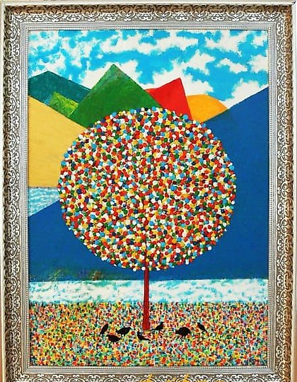 buy Landscape with a tree, acrylic, canvas on cardboard