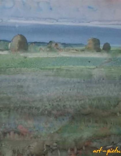 购买 草地割草。水彩。60 x 80 厘米