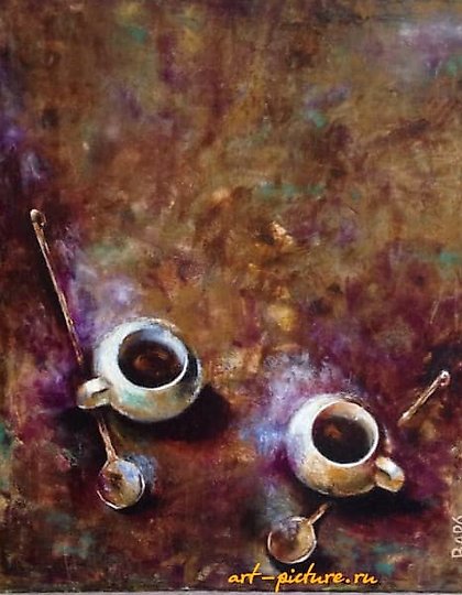 购买 两只白色的热巧克力杯，画布/油画