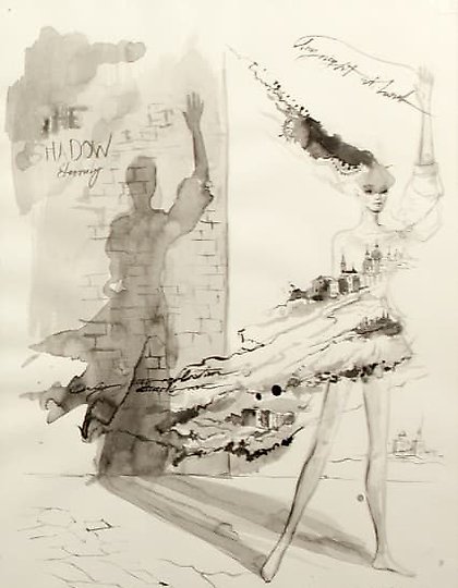 buy The translation of the text is: "The shadow of her dreams, paper, ink."