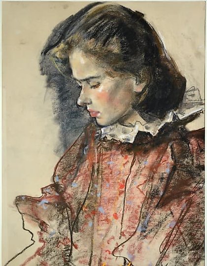 buy The text translates to "Portrait of a girl. Paper, pastel."