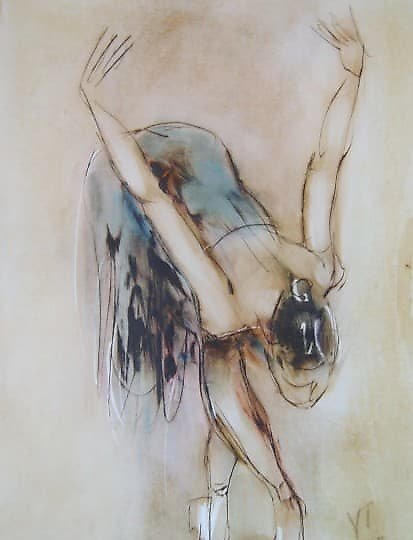 购买 倾斜的芭蕾舞 ballerina 油画，纸板