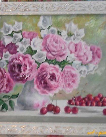 buy "Bouquet of Pink Peonies" still life canvas, oil, mastichin, frame