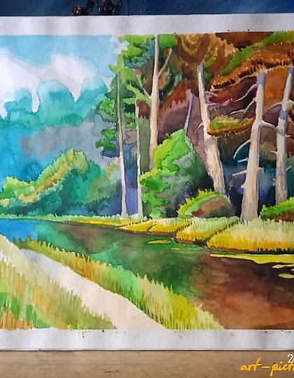 buy "Autumn in the forest watercolor, paper."