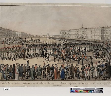 Изображение парада на Дворцовой площади в Петербурге