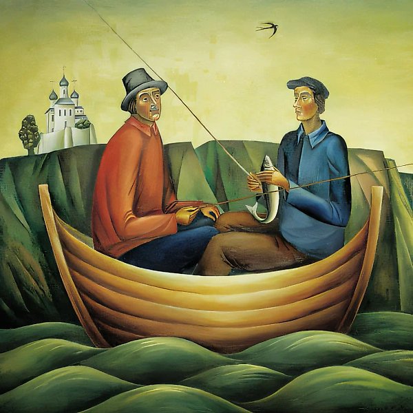 Two Men on a Boat, 1985, oil on canvas, 100x100