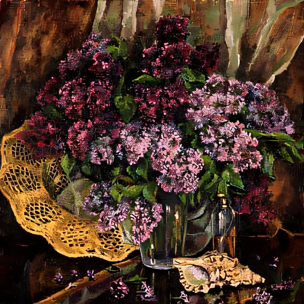 Сирень, ракушка и соломенная шляпа., 1998, холст, масло, 70х60, $500, Собственность автора