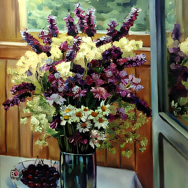 Wildflowers and Cherries, 2000, canvas, oil, 70x60
