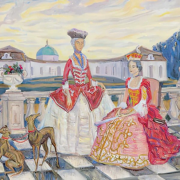Две дамы на террасе, 1999, холст, масло, 60х80