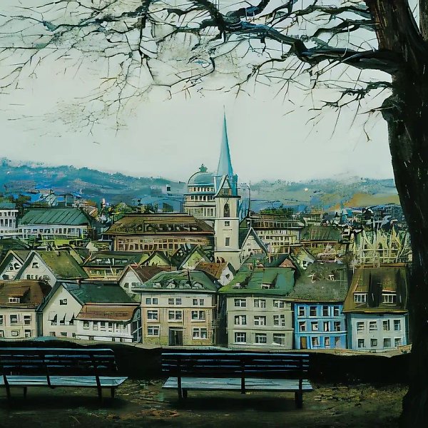 View on Zurich From Embankment, 1999, oil on canvas, 25x35