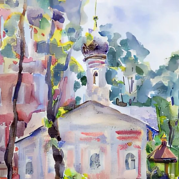 Церковь святого Тихона, 1999, акварель, бумага, 36x27, $500. Собственность автора