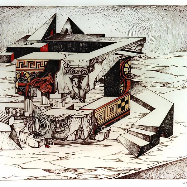 未完成的神话。系列《积木游戏》,2000年,彩色墨水,纸张,钢笔,40x50厘米,950美元