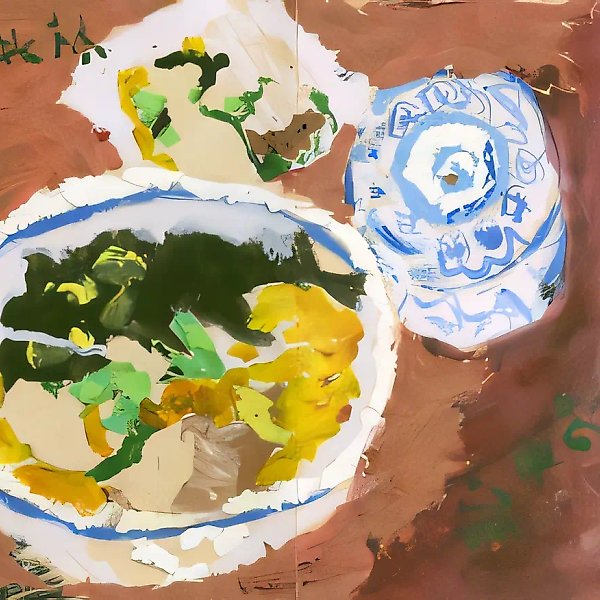 Натюрморт. Посуда, 1999, доска, гуашь, пластилин, 30x40