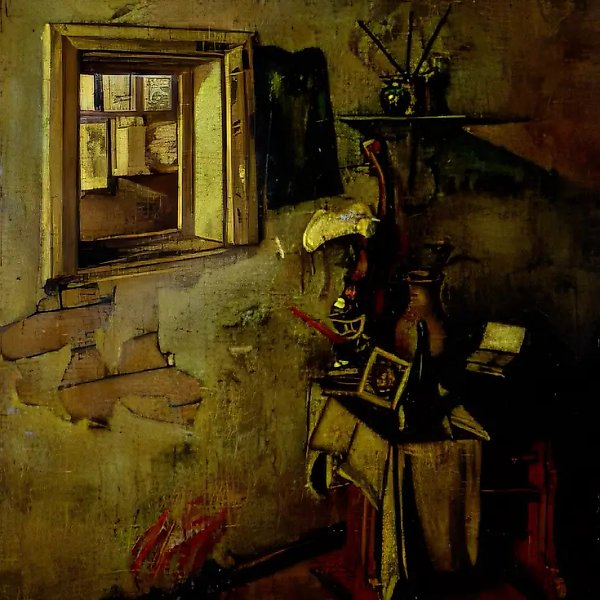 室内，1921年，夹板，油画，61×46.5 厘米，藏主为鲁巴诺夫·V.I. 和鲁巴诺娃·E.I.