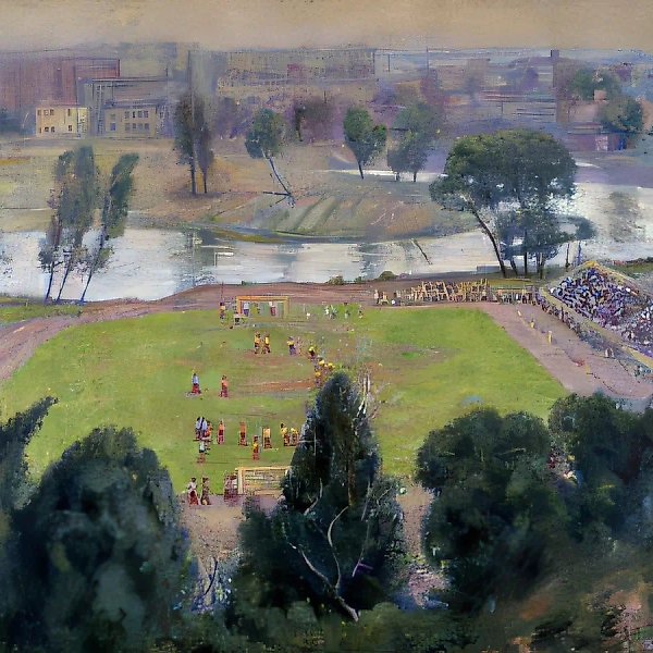 Пруд. Малый стадион "Динамо", 1944, холст, масло, 119х144,5 Владельцы Рубанов В.И. и Рубанова Е.И.