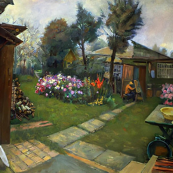 肃哈诺沃的院子,1979年,布面油画,105×120厘米,藏家:鲁巴诺夫·维·伊. 和鲁巴诺娃·叶·伊.