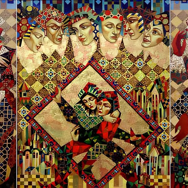 All the World`s a Stage. Triptych, 2001, canvas, oil, 100x36, 100x80, 100x36. Author`s property