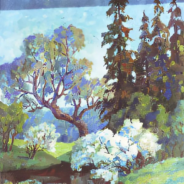 A. 奥兰斯卡娅，《鸟樱花盛开》，1988年，布面油画，50×40厘米，私人收藏。俄罗斯