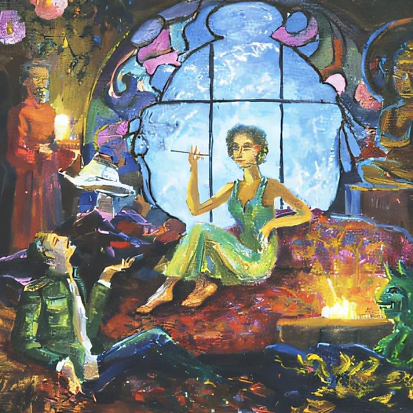D. 内博加托夫。《吸食鸦片者》，1996年，布面、硬纸板、油画，40×50厘米。私人收藏。俄罗斯。