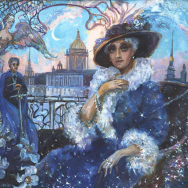 Д.Небогатов. Здесь на синей Земле. Совместно с А.Оранской, 1999, холст, масло, 60х80, $300