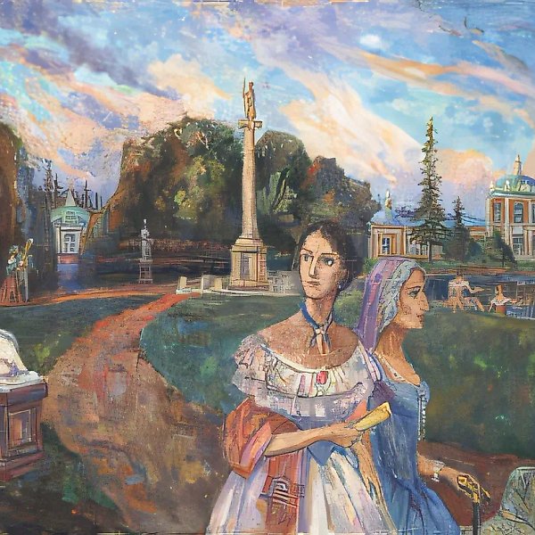 Д.涅博加托夫。落日散步,2000年,布面油画,60x90厘米,350美元