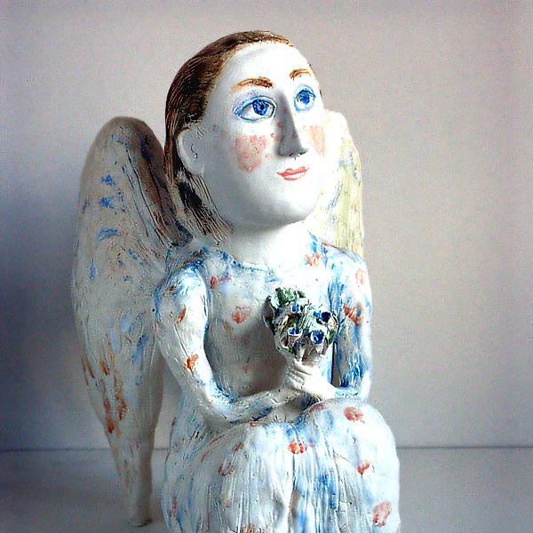 Angel with a Posy, 2004, English faience, height 38 cm
