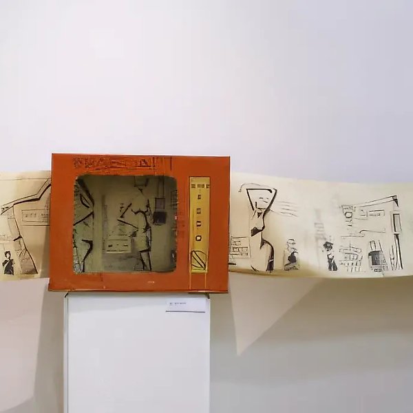 Video Art, 1996, cardboard box, paper. With Konstantin Zvezdochetov