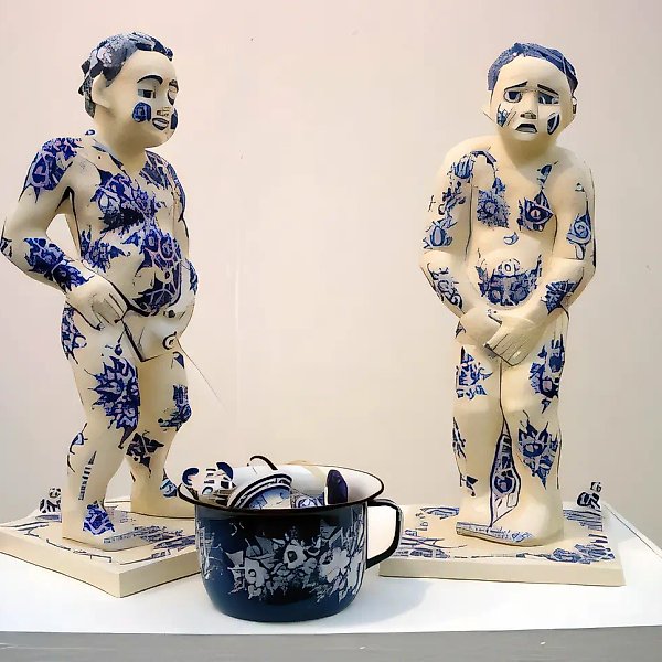 Проект «Наш мальчик сдерживается», 2003, фаянс, кобальтовая роспись