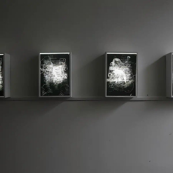 Палимпсесты, 2009, рисунки на копировальной бумаге, лайтбоксы, 21x30x10 см