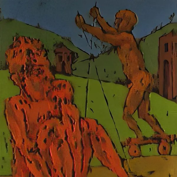 男孩在小推车上,1989年,纸本,油画,90x60厘米