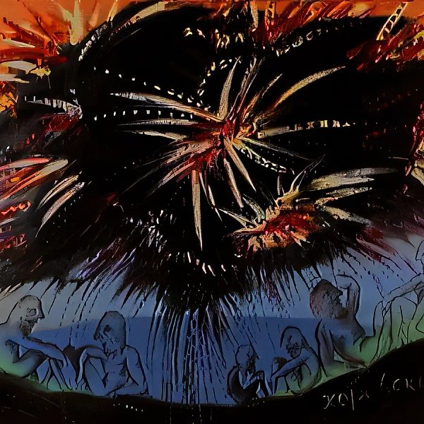 雨中哲学对话,1990年,布面油画,100×120