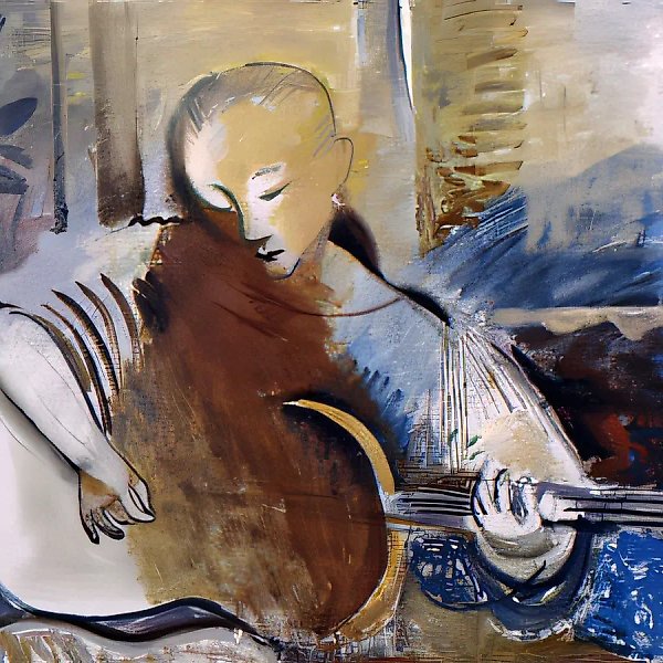 A Girl with a Guitar, 1990, canvas, oil, 80x90. Author`s property