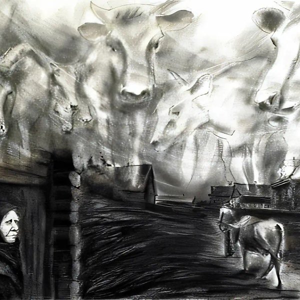 Доярка Шура, 1989, тушь, пастель, соус, карандаш, 47х64